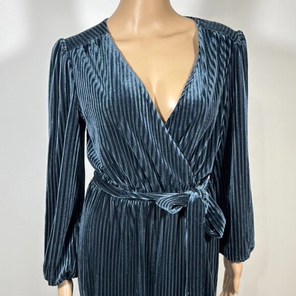 Anthropologie Ali & Jay Samantha Navy Striped Velvet Wide Leg Jumpsuit Small - Picture 4 of 9